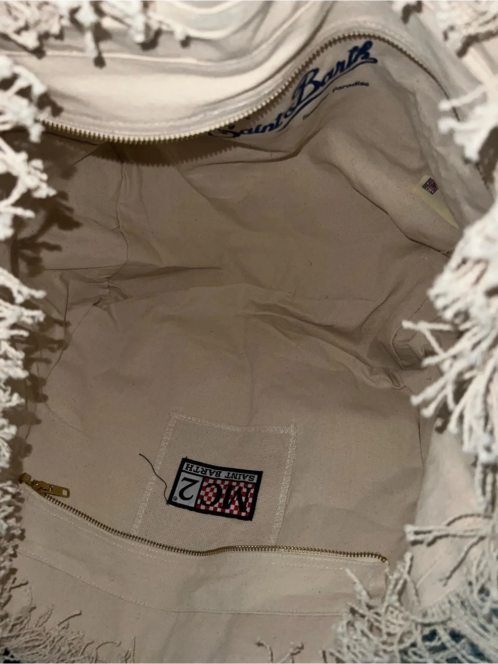 MC2 Saint Barth Canvas Tote Bag in Natural with Navy Print
